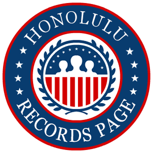 A round red, white, and blue logo with the words 'Honolulu Records Page' for the state of Hawaii.